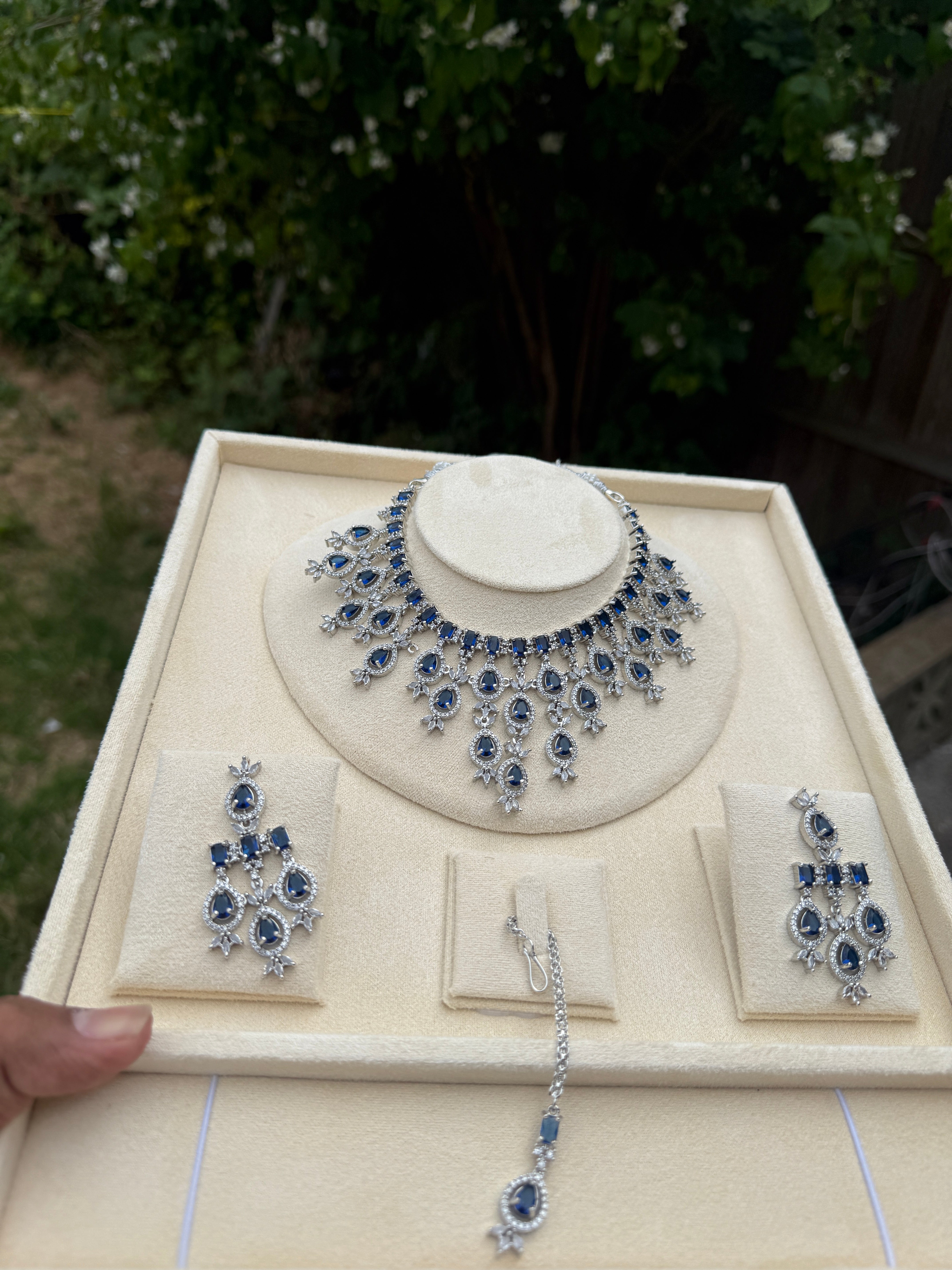 Luxury Crystal Drop Bridal Necklace Set with Earrings – Multi Color Variants