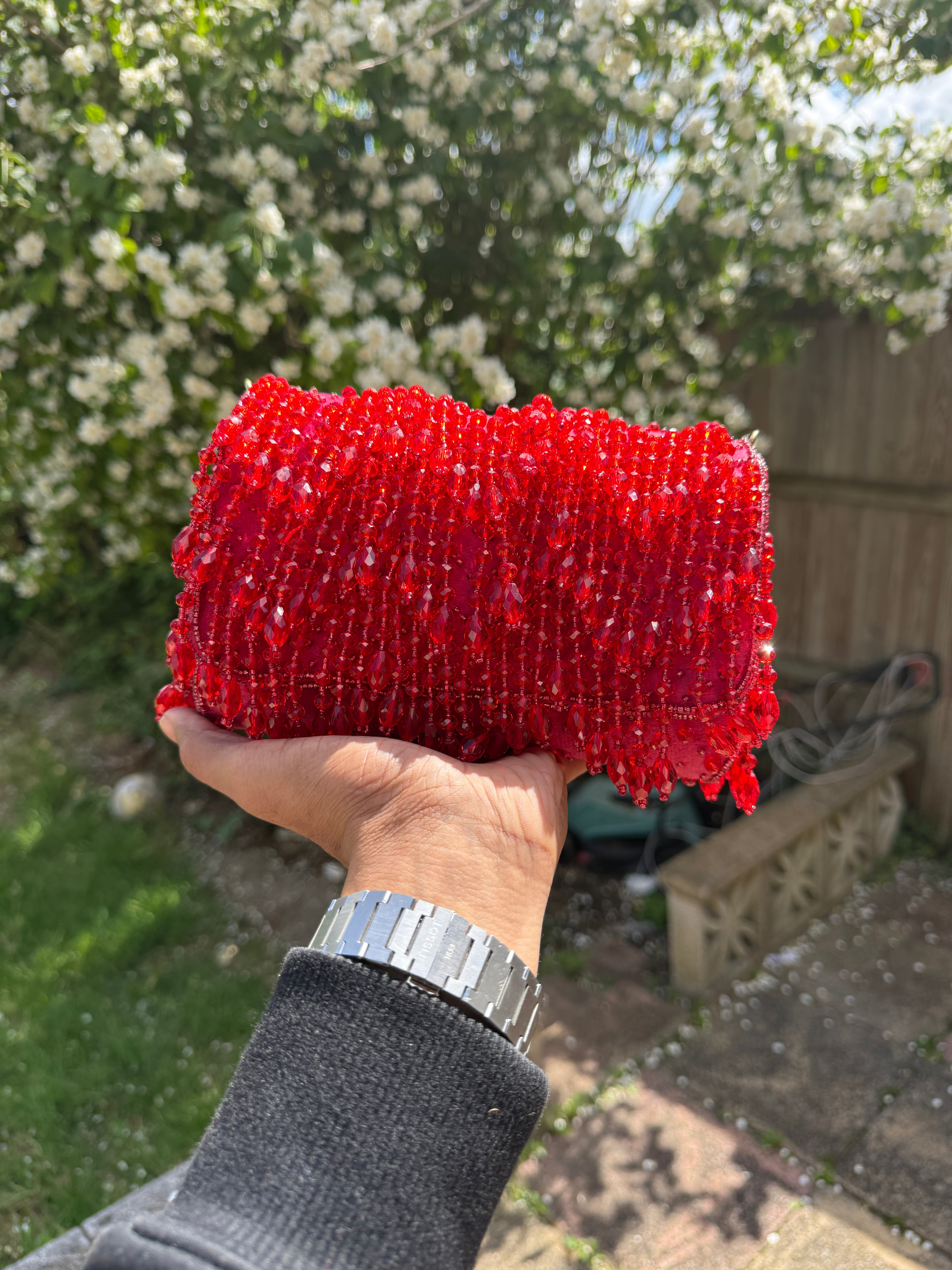 Luxury Crystal Fringe Evening Clutch Bag | Handmade Beaded Party Purse | Black, Emerald Green, Champagne Gold, Crystal White & Ruby Red🤍🖤💚❤️🧡
