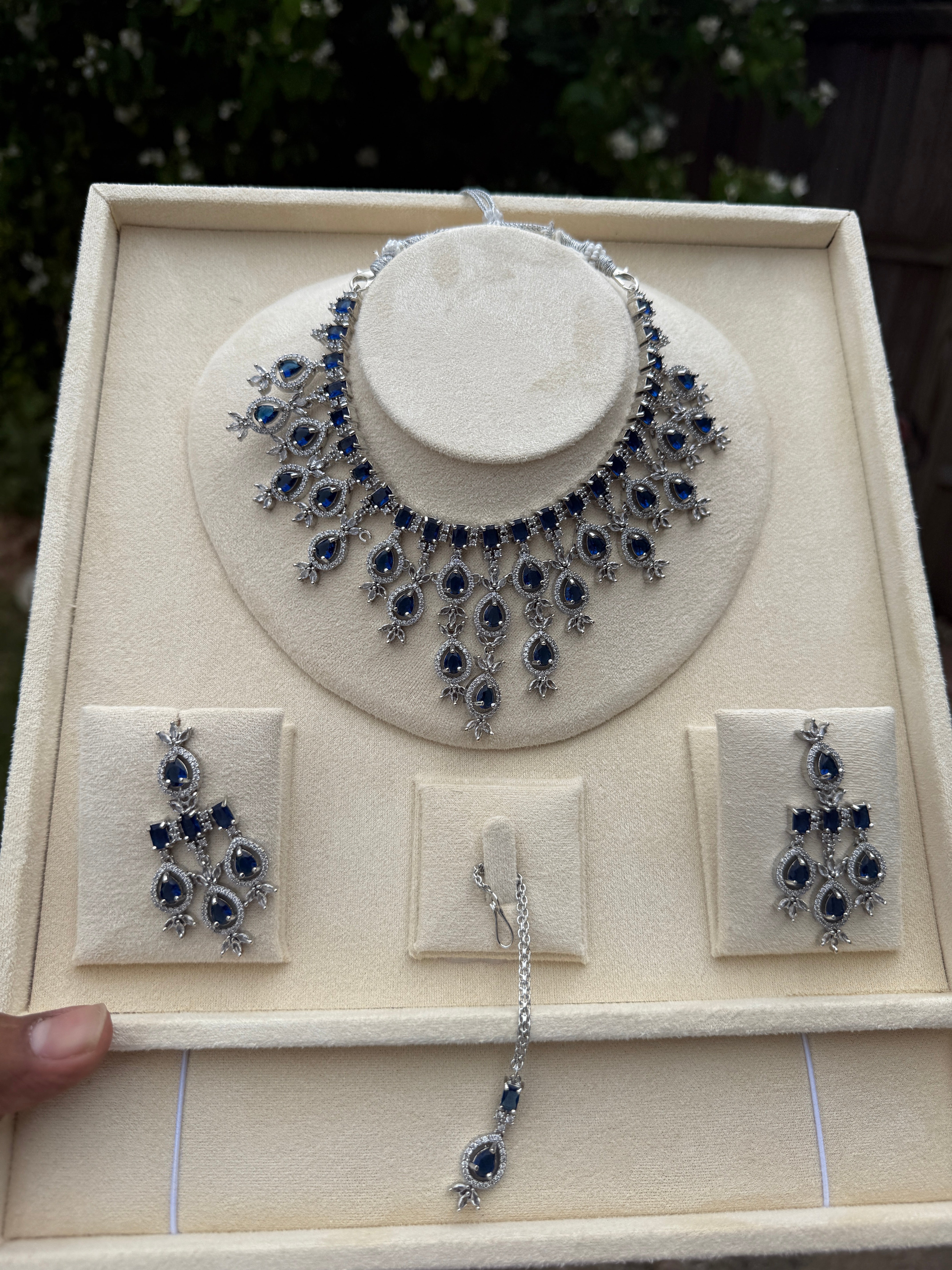 Luxury Crystal Drop Bridal Necklace Set with Earrings – Multi Color Variants