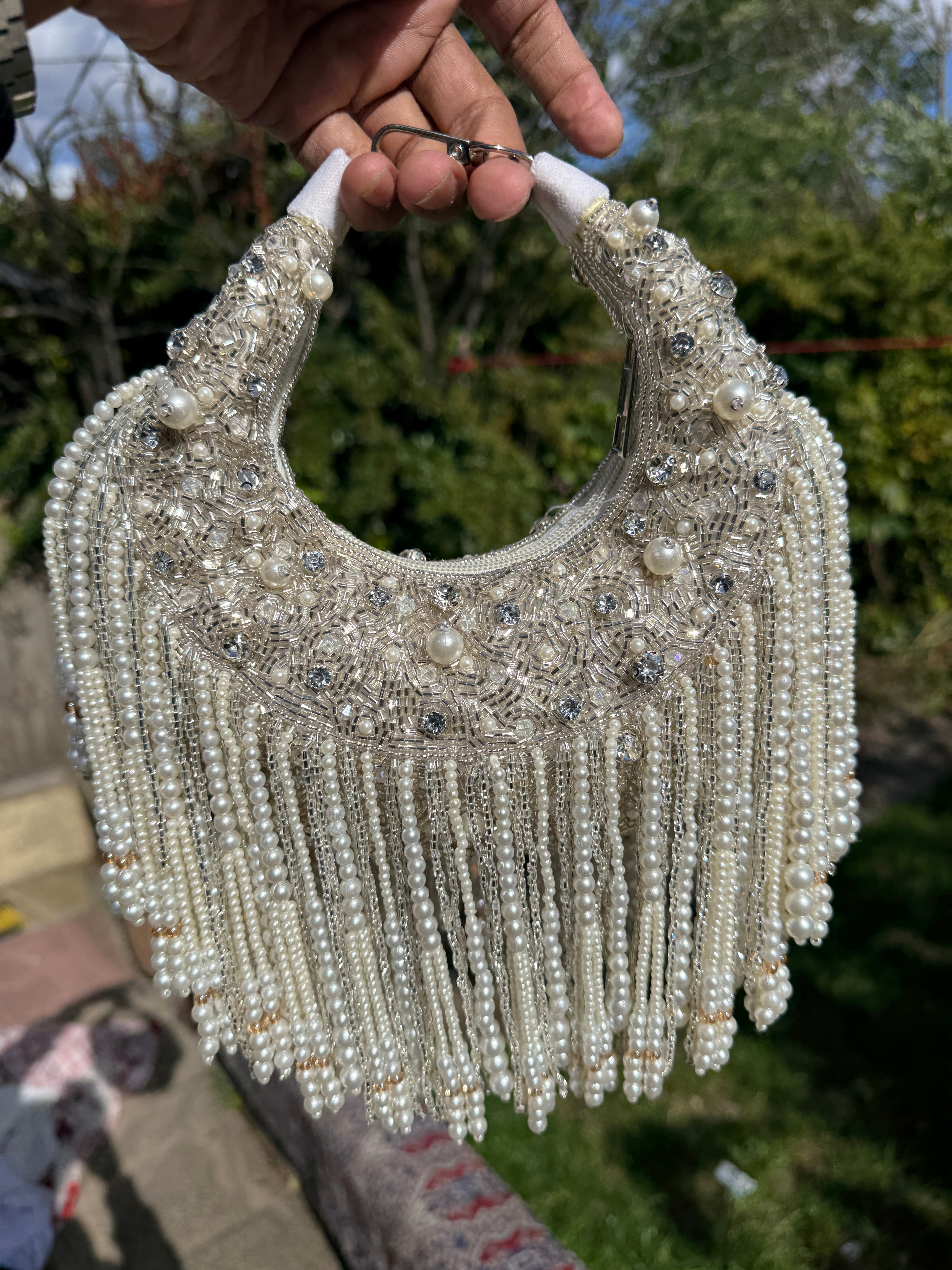 Luxury Ivory Pearl Fringe Clutch Bag – Handmade Bridal Evening Purse