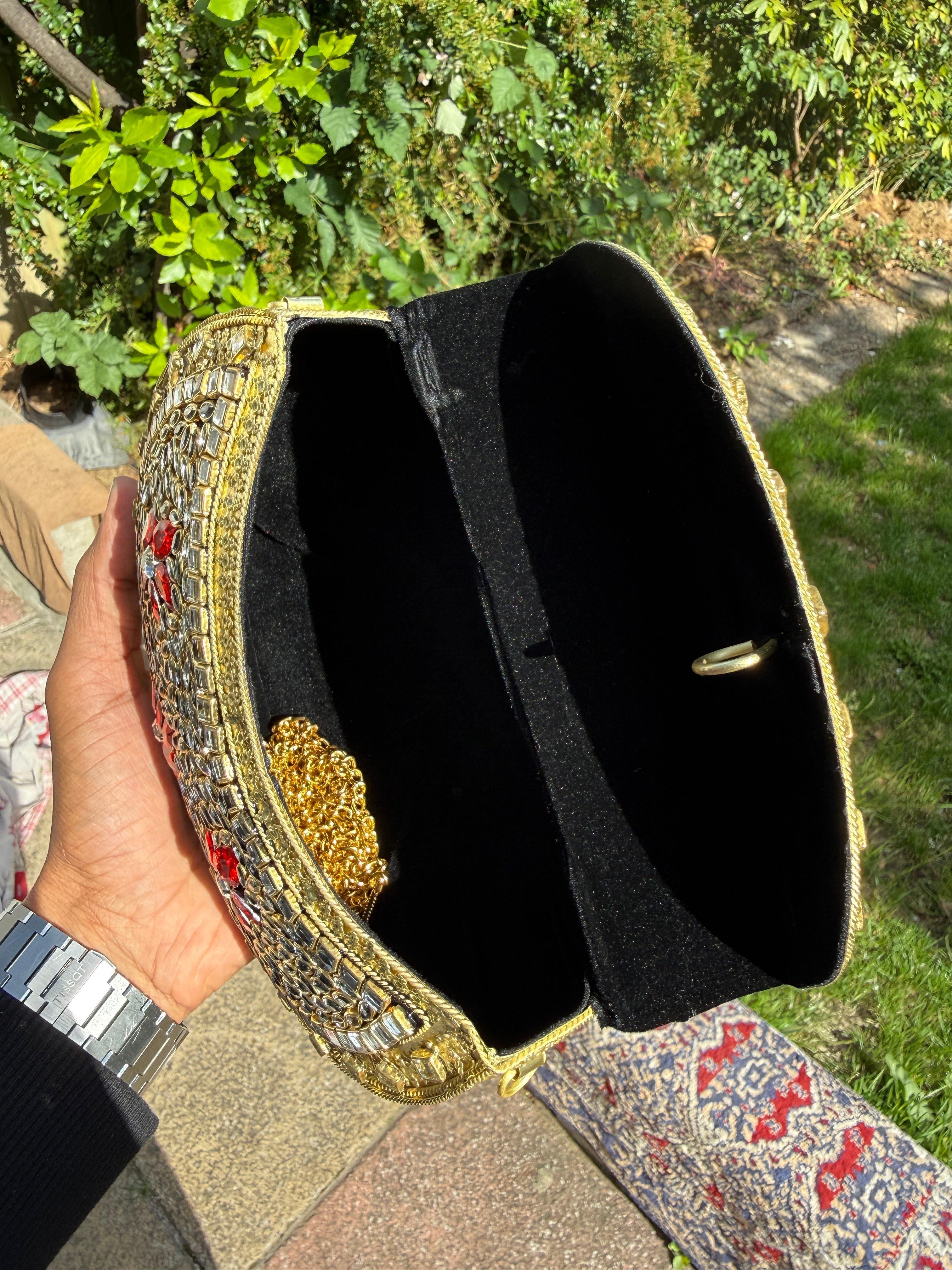 Luxury Kundan Bridal Clutch Bag | Handmade Crystal Evening Purse | Gold, Green, Red & Multicolor