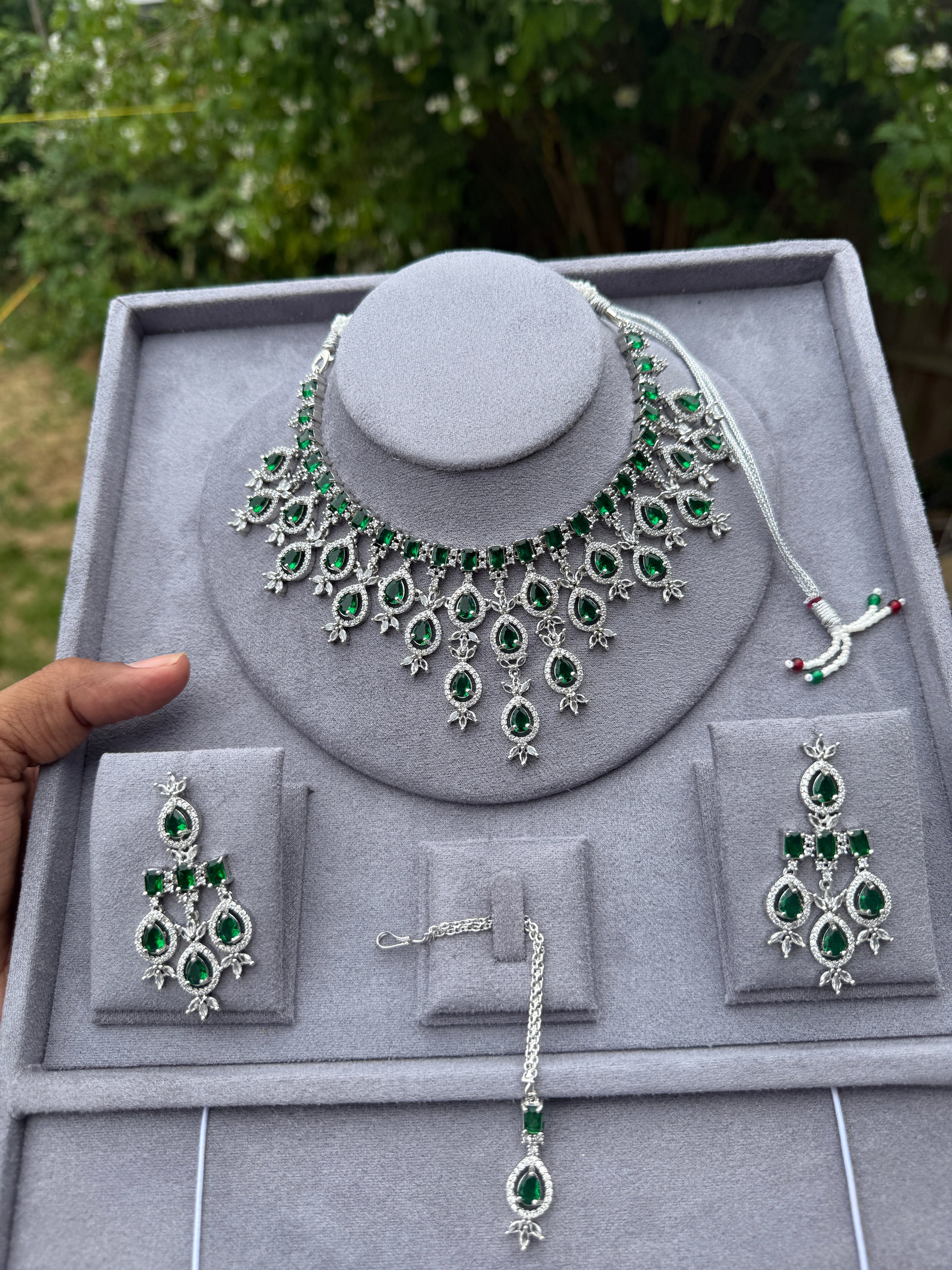 Luxury Crystal Drop Bridal Necklace Set with Earrings – Multi Color Variants
